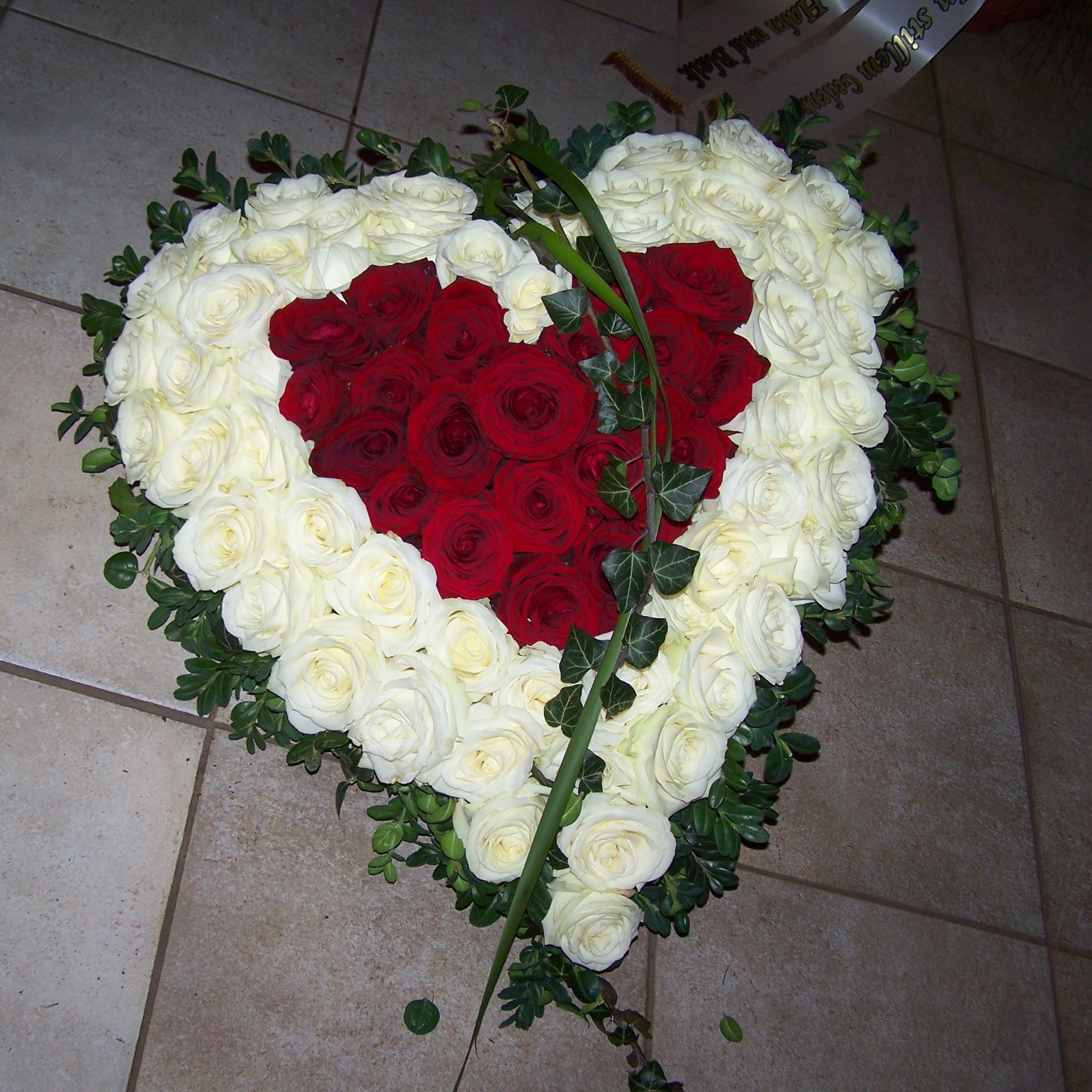Herz mit weißen und roten Rosen Bild 1